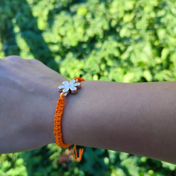 Orange Flower Charm Macrame Bracelet