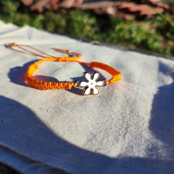 Orange Flower Charm Macrame Bracelet