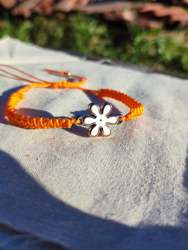 Orange Flower Charm Macrame Bracelet