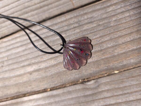 Purple glitter dust clam necklace