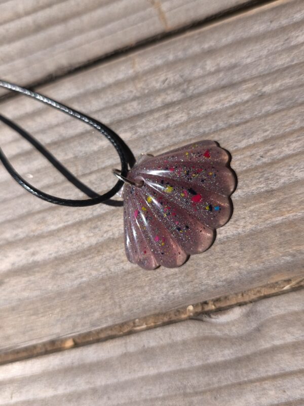 Purple glitter dust clam necklace
