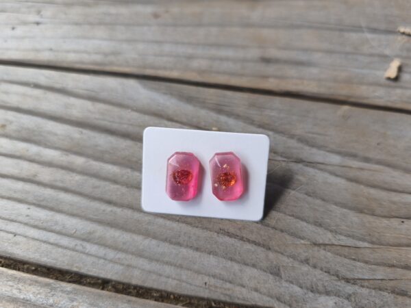 Emerald cut pink mini earrings
