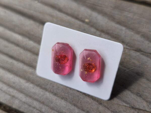 Emerald cut pink mini earrings